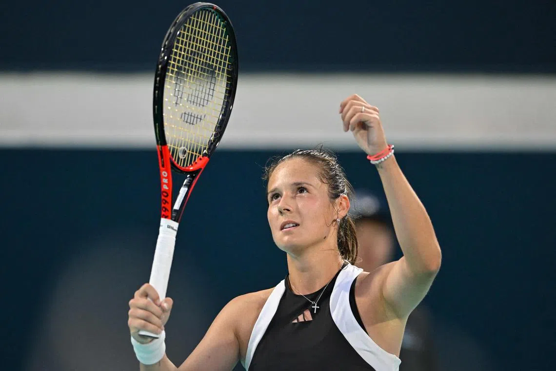 Daria Kasatkina reacts after winning the women's singles semi-final against Brazil’s Beatriz Haddad Maia.