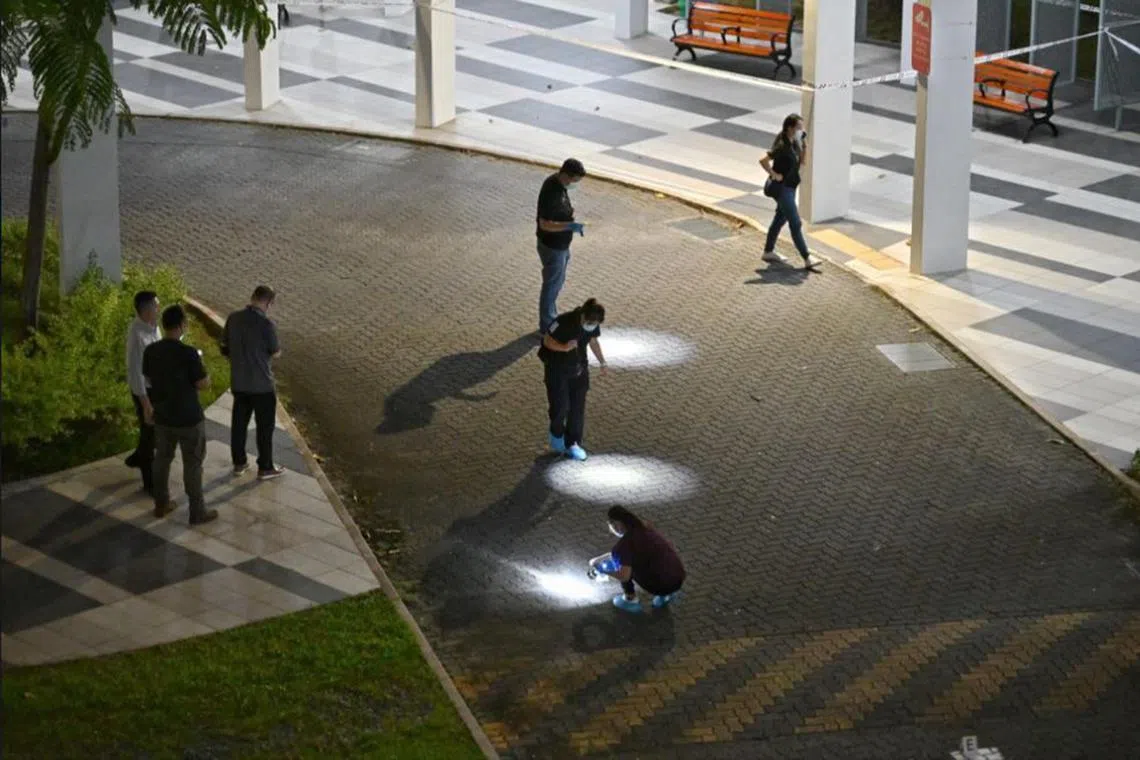 Police at the scene where a fatal stabbing incident took place near 311B Clementi Ave 4 on Oct 21. 