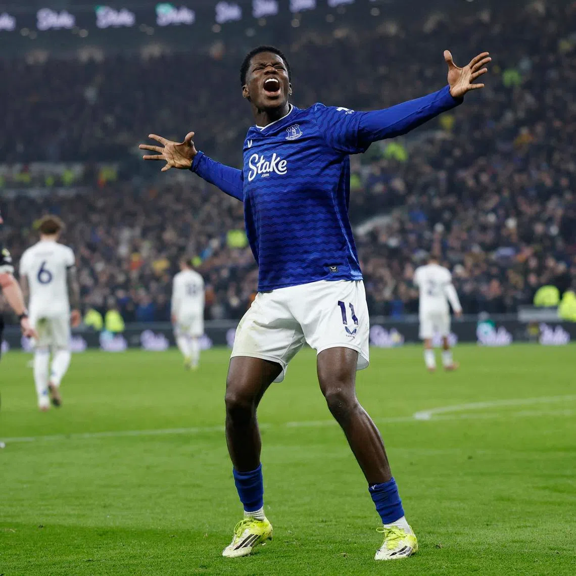 Soccer Football - Premier League - Everton v Leeds United - Hill Dickinson Stadium, Liverpool, Britain - January 26, 2026 Everton's Thierno Barry celebrates scoring their first goal Action Images via Reuters/Jason Cairnduff