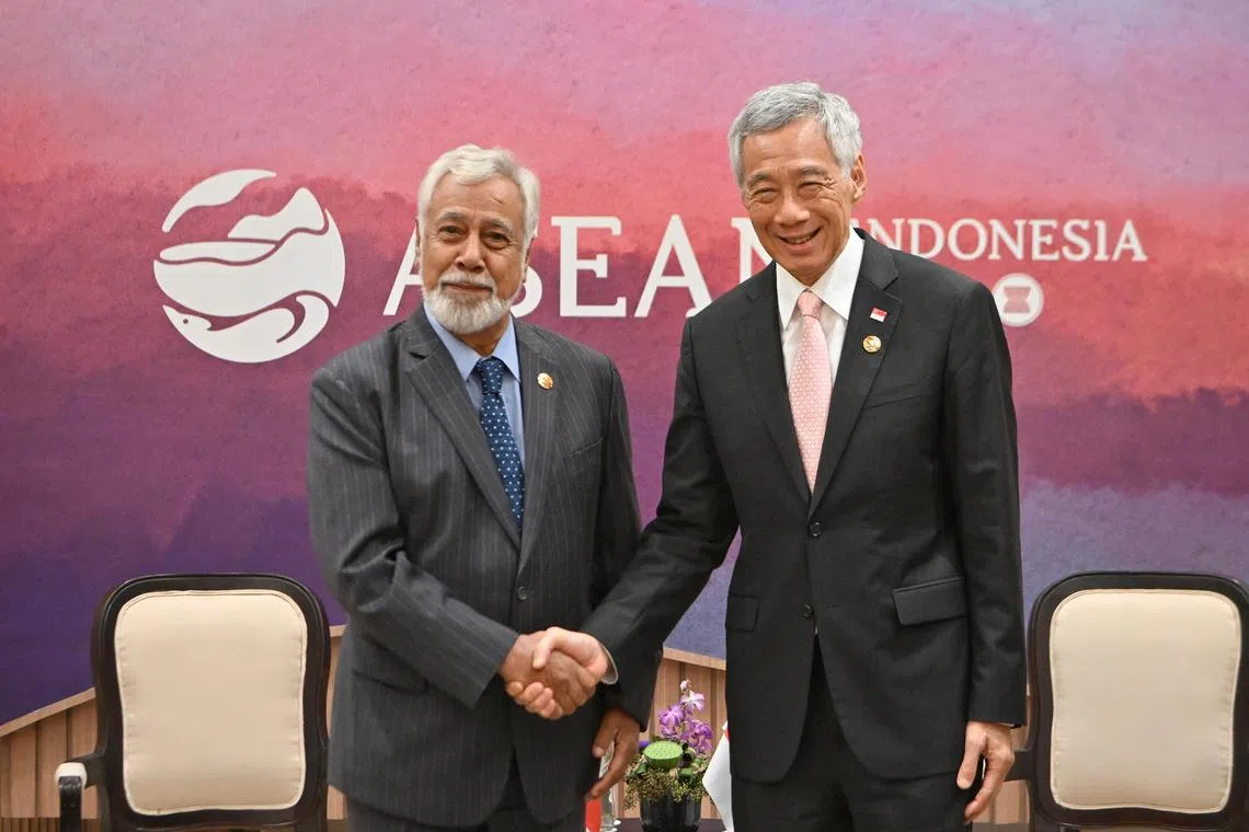 Prime Minister, Lee Hsien Loong bilateral meeting with Timor Leste Prime Minister, Xanana Gusmao during th3 ASEAN Summit in Jakarta Convention Centre on Sep 6, 2023.



/ Prime Minister Lee Hsien Loong in Jakarta, Indonesia during the ASEAN Summit 2023.