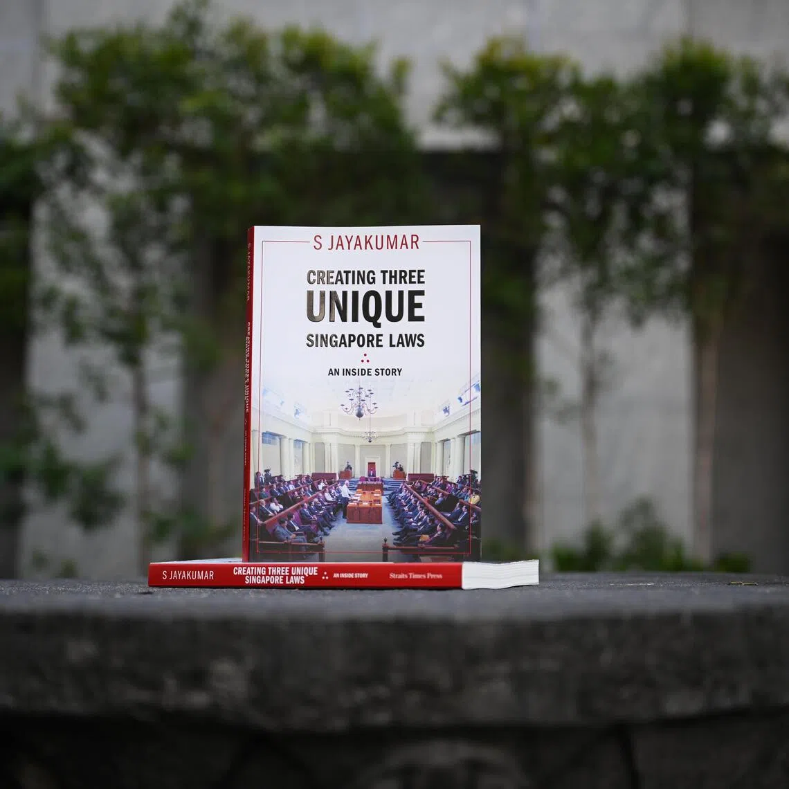 Professor S Jayakumar’s latest book – Creating Three Unique Singapore Laws: An Inside Story – at the Ministry of Foreign Affairs on Aug 12, 2026. ST PHOTO: SHINTARO TAY
