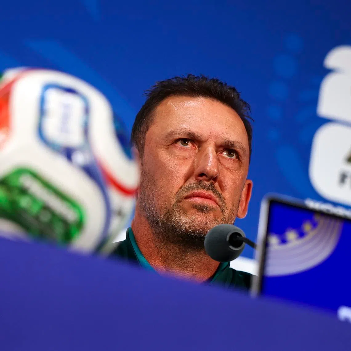 epa13081851 Australia's national soccer team head coach Tony Popovic attends a press conference in Dallas, Texas, USA, 02 July 2026. Australia will face Egypt on 03 July in a 2026 FIFA World Cup Round of 32 match.  EPA/CHRISTOPHER NEUNDORF