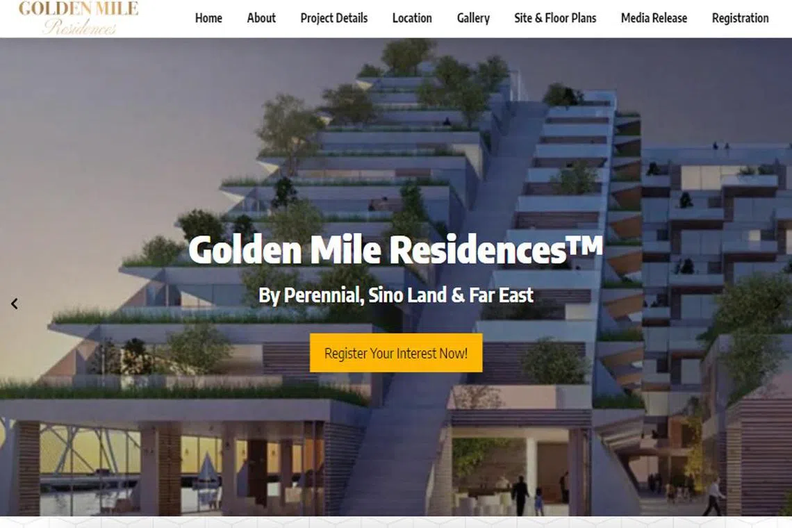 Screengrab of an unauthorised website advertising a supposed residential project in the redeveloped Golden Mile Complex.
