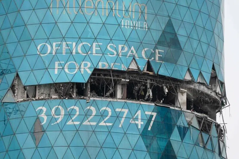 A damaged building in the aftermath of an Iranian drone strike in Manama, Bahrain on March 10. 