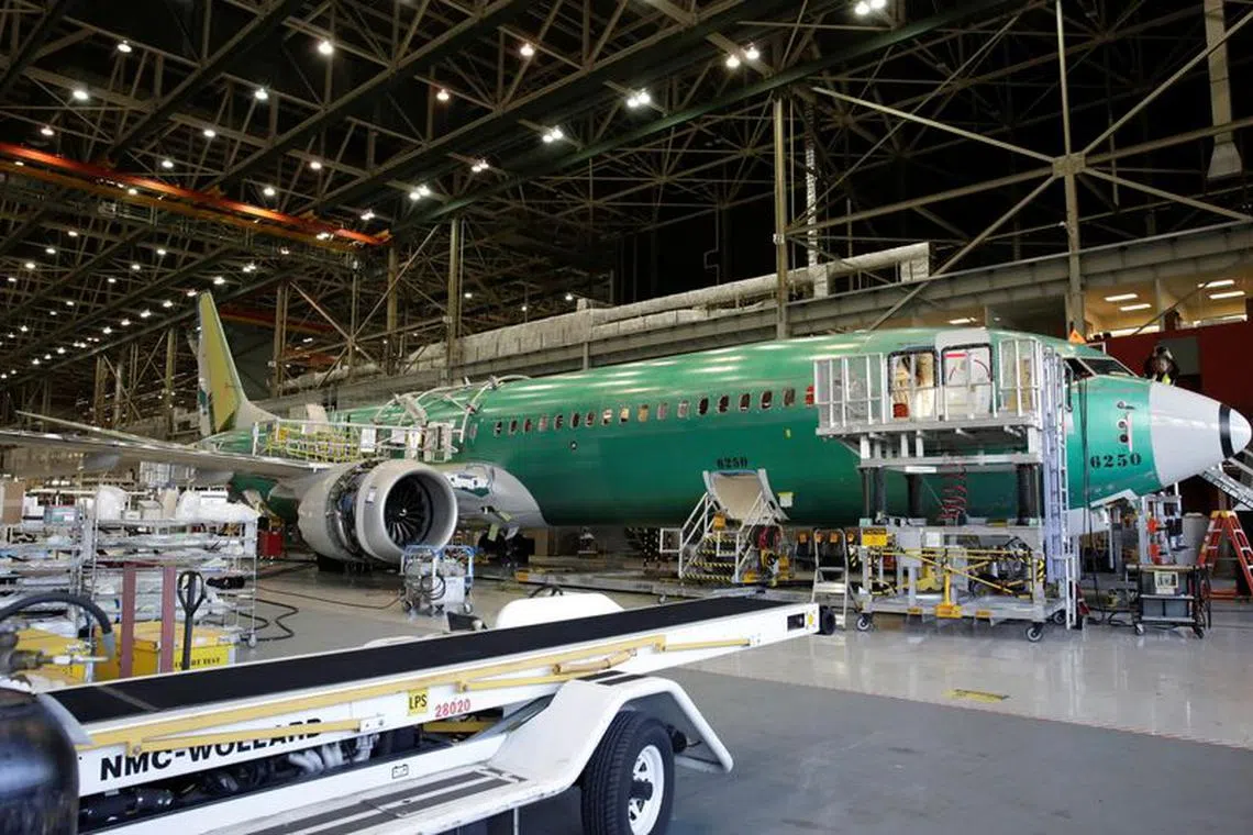FILE PHOTO: Boeing's new 737 MAX-9 is pictured under construction at their production facility in Renton, Washington, U.S., February 13, 2017. Picture taken February 13, 2017. REUTERS/Jason Redmond/File Photo