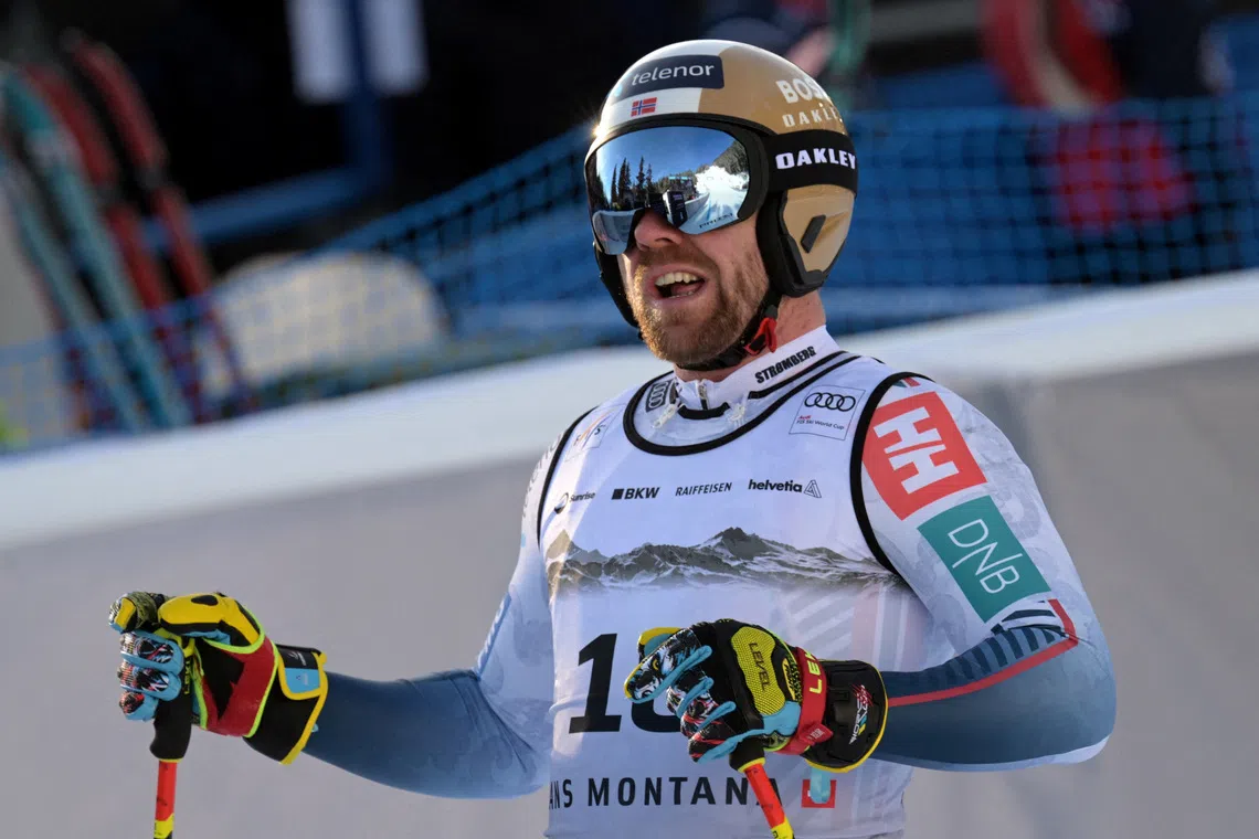 FILE PHOTO: Alpine Skiing - FIS Alpine Ski World Cup - Men's Downhill Training - Crans-Montana, Switzerland - January 31, 2026 Norway's Aleksander Aamodt Kilde reacts after his run during training REUTERS/Romina Amato/File Photo