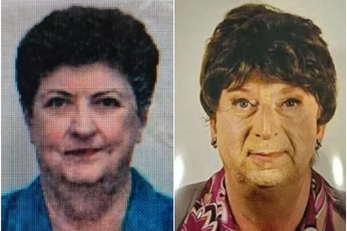 A 56-year-old nurse in Italy (right) had his hair cut like his dead mum’s and dressed like her, too, to siphon off her pension money for three years.
