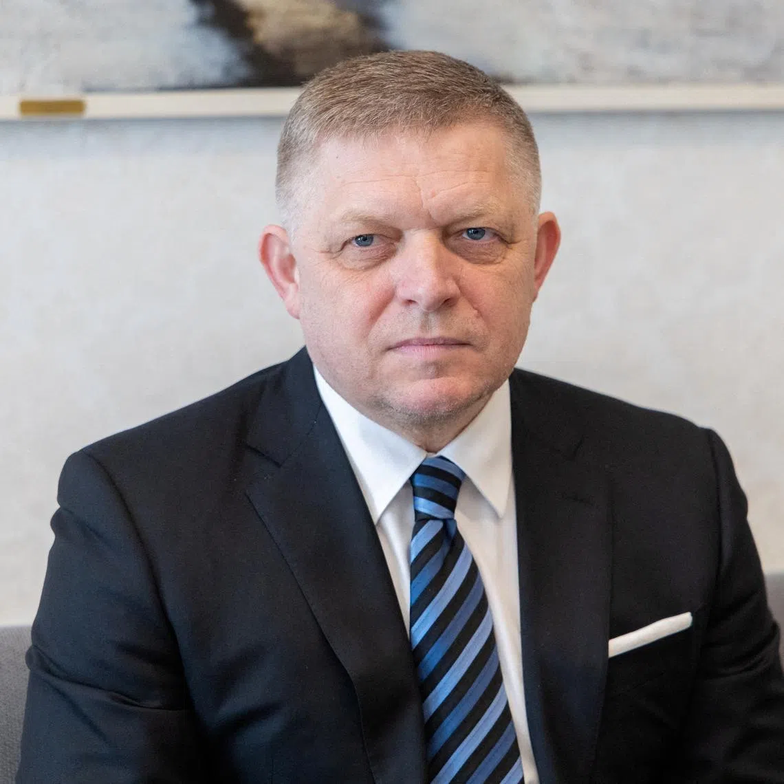 FILE PHOTO: Slovakia's Prime Minister Robert Fico looks on during the meeting with Croatia's Prime Minister Andrej Plenkovic (not pictured) in Zagreb, Croatia, April 16, 2025. REUTERS/Antonio Bronic/File Photo