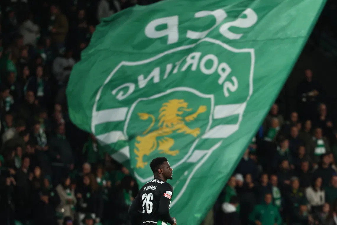 FILE PHOTO: Soccer Football - Primeira Liga - Sporting CP v Farense - Estadio Jose Alvalade, Lisbon, Portugal - February 2, 2025 Sporting CP's Ousmane Diomande celebrates scoring their second goal REUTERS/Pedro Nunes/ File Photo