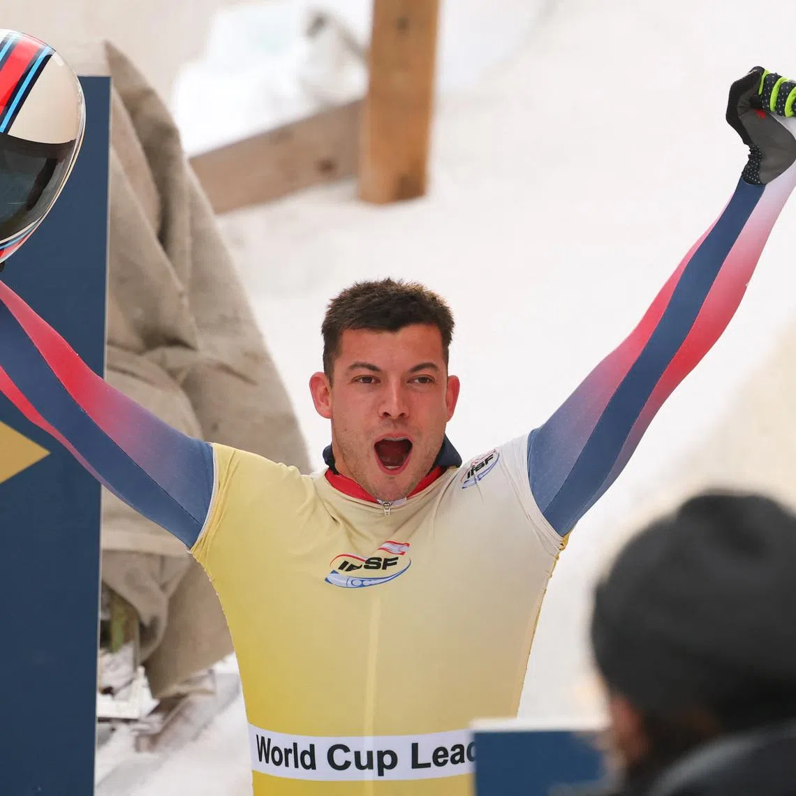 FILE PHOTO: Bobsleigh and Skeleton - IBSF World Championships - St. Moritz-Celerina Olympia Bobrun track, St. Moritz, Switzerland - January 9, 2026 Britain's Matt Weston celebrates after winning the men's skeleton REUTERS/Denis Balibouse/File Photo