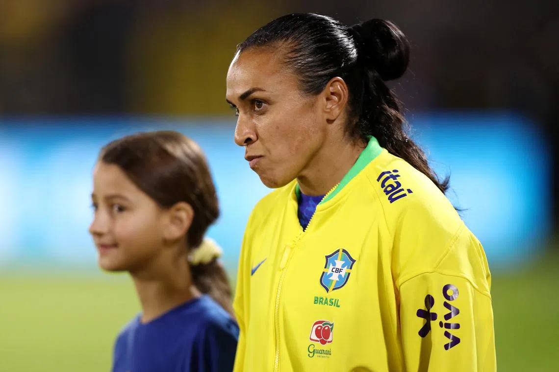 FILE PHOTO: Soccer Football - International Friendly - Women - Brazil v Japan - Estadio Cicero de Souza Marques, Braganca Paulista, Brazil - June 2, 2025 Brazil's Marta walks onto the pitch before the match REUTERS/Jean Carniel/File Photo