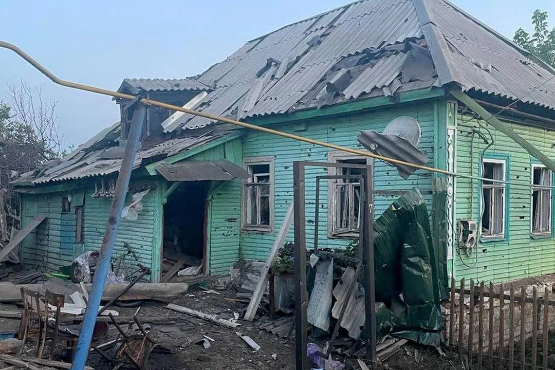 A view shows a damaged house following what local authorities called a Ukrainian military strike, in the course of the Russia-Ukraine conflict in the town of Sudzha in the Kursk Region, Russia, in this handout image released August 6, 2024. Acting Governor of Kursk Region Alexei Smirnov via Telegram/Handout via REUTERS ATTENTION EDITORS - THIS IMAGE HAS BEEN SUPPLIED BY A THIRD PARTY. NO RESALES. NO ARCHIVES. MANDATORY CREDIT.
