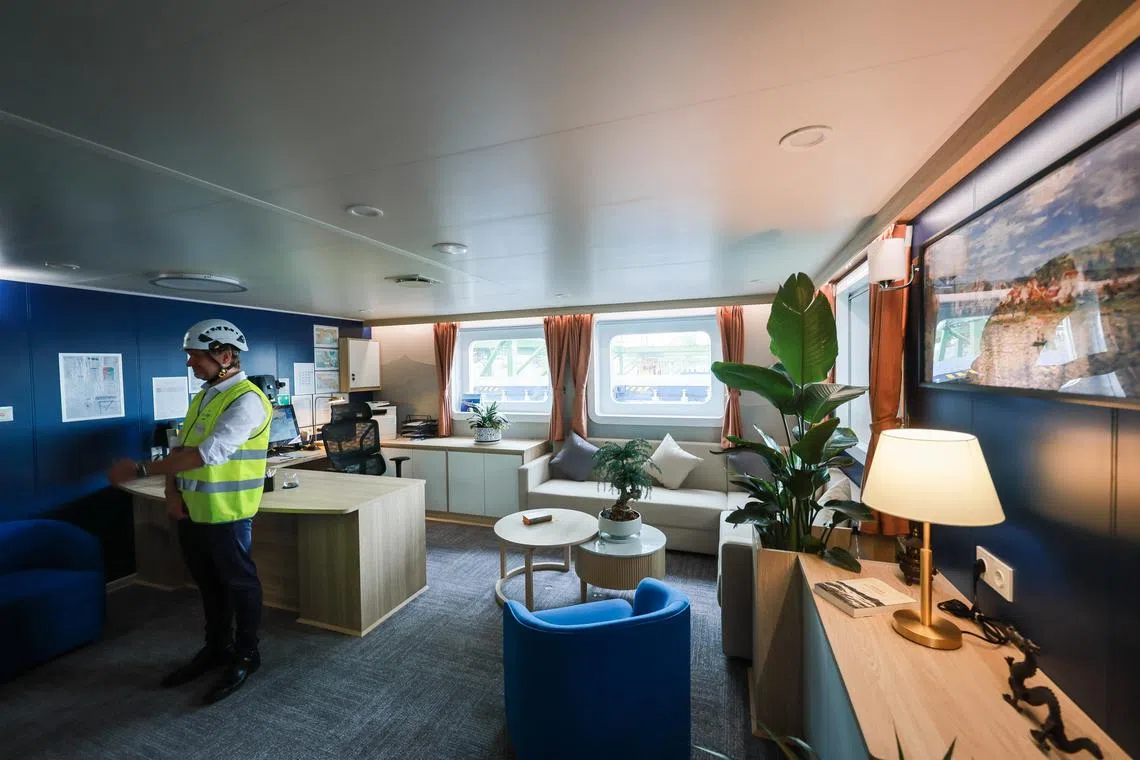 The captain’s cabin on board the CMA CGM Notre Dame.