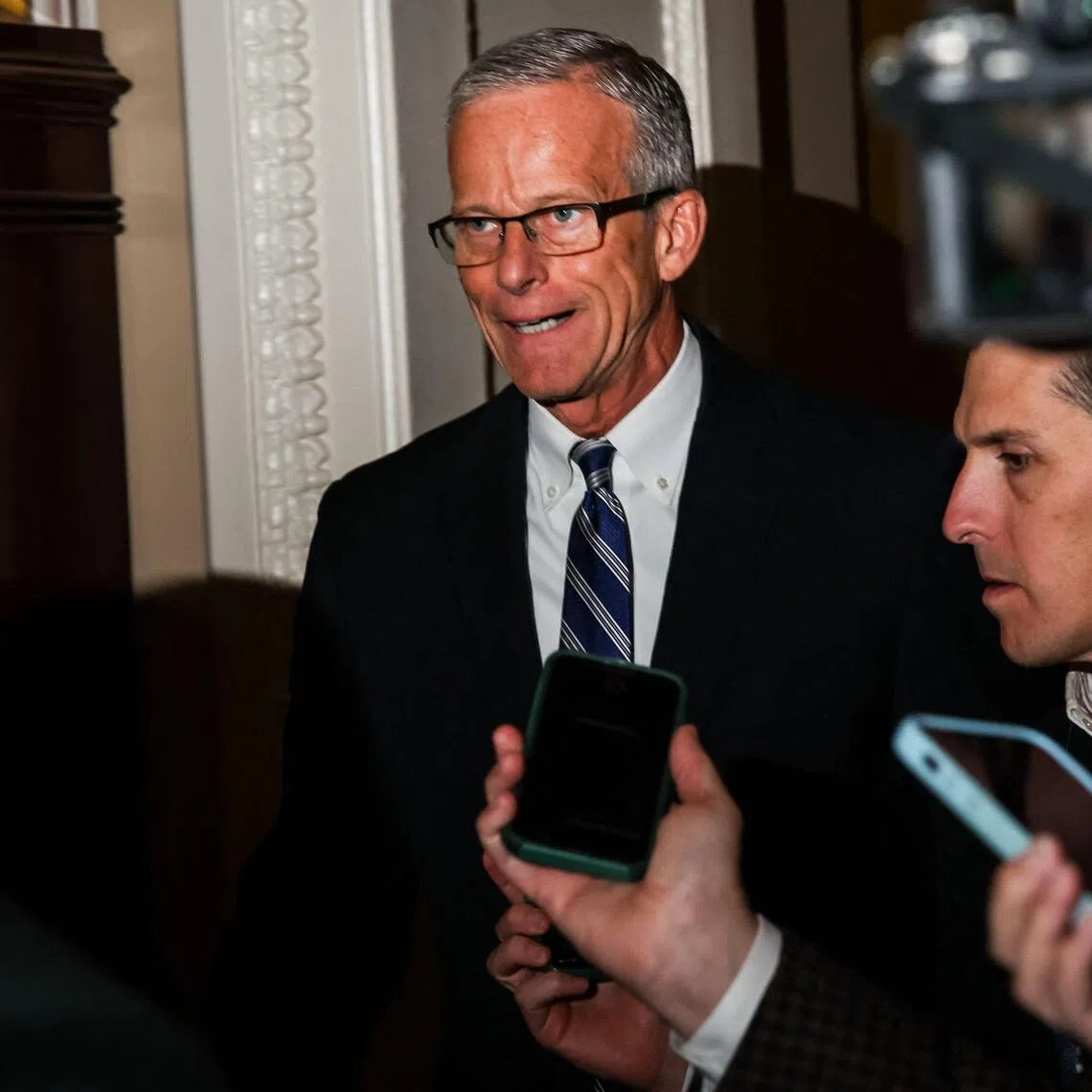 Senate Majority Leader John Thune heading to the floor of the Senate at the US Capitol on Nov 7. 