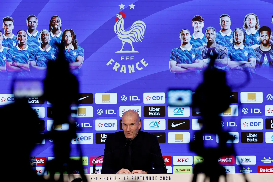 Soccer Football - Nations League - France Press Conference - French Federation Headquarters, Paris, France - September 18, 2026 France coach Zinedine Zidane during the press conference REUTERS/Benoit Tessier