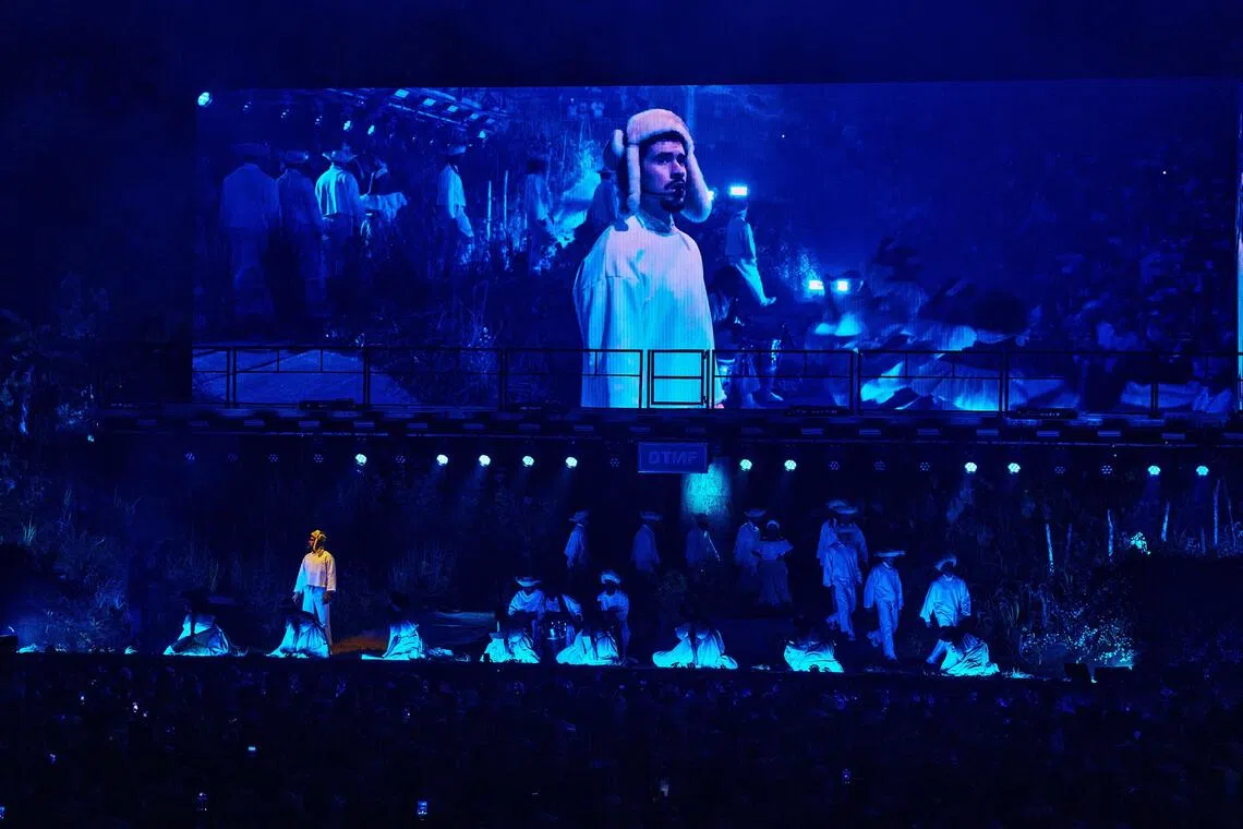 Bad Bunny on stage during his residency at the Coliseo de Puerto Rico Jose Miguel Agrelot in San Juan, Puerto Rico, Aug. 9, 2025. Bad Bunny's three-month concert series in San Juan is spurring a short-term surge in Puerto Rico's economy. 