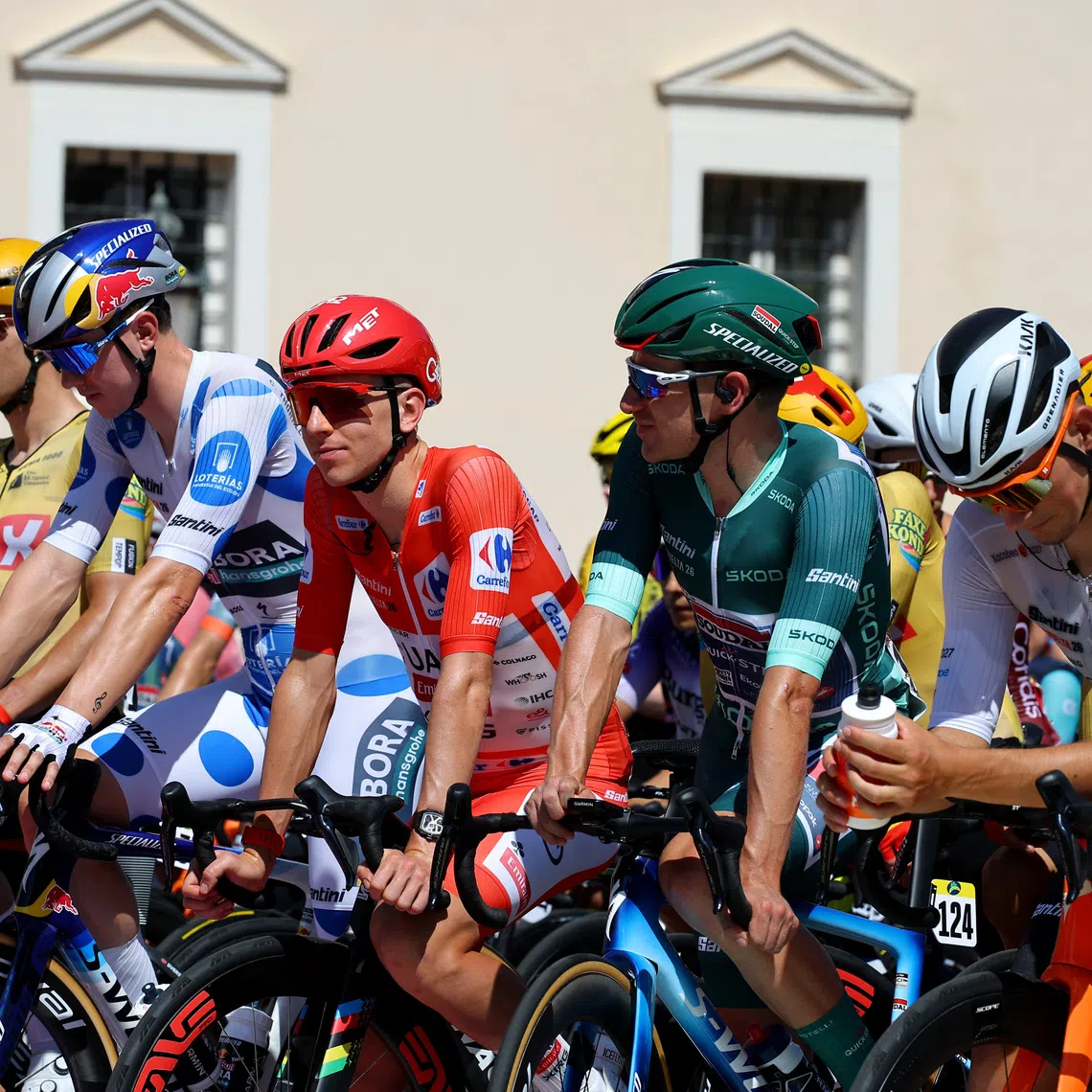 Cycling - Vuelta a Espana - Stage 2 - Monaco to Manosque - Manosque, France - August 23, 2026 UAE Team Emirates XRG's Tadej Pogacar and riders ahead of the start of stage 2 REUTERS/Manon Cruz