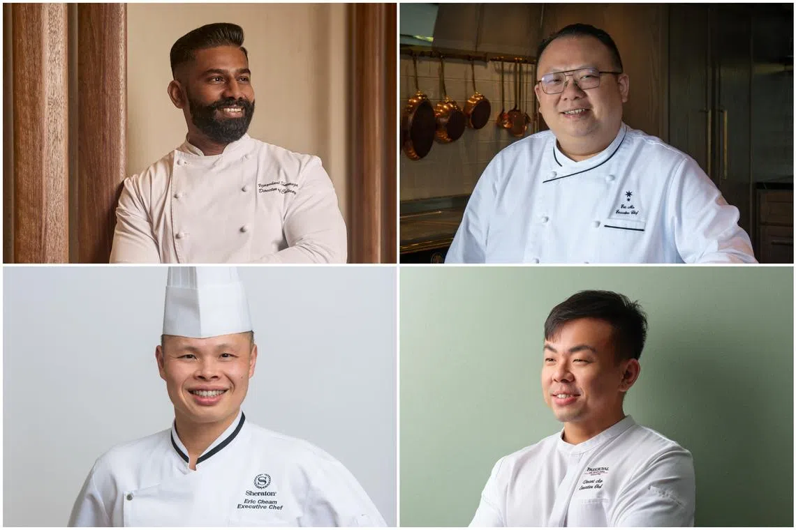 (Clockwise from top left) Chefs Vijayakant Shanmugam, Eric Neo, Vincent Aw and Eric Cheam.