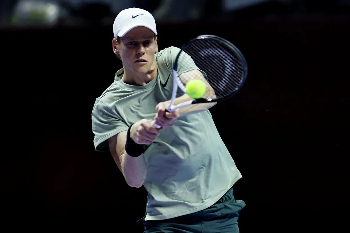 FILE PHOTO: Tennis - 6 Kings Slam - Riyadh, Saudi Arabia - October 19, 2024 Italy's Jannik Sinner in action during the final against Spain's Carlos Alcaraz REUTERS/Hamad I Mohammed/File Photo