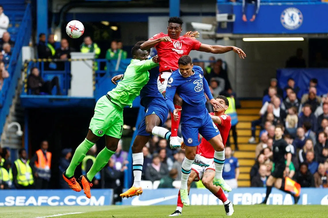 Nottingham Forest's Taiwo Awoniyi scores their first goal.