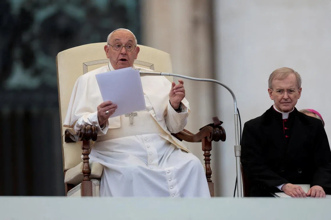Pope Francis attends the weekly general audience in St. Peter's Square at the Vatican, October 23, 2024. REUTERS/Remo Casilli