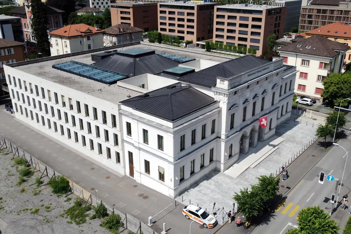 FILE PHOTO: A general view shows the Swiss Federal Criminal Court (Bundesstrafgericht) in Bellinzona, Switzerland June 8, 2022. Picture taken with a drone. REUTERS/Arnd Wiegmann/File Photo