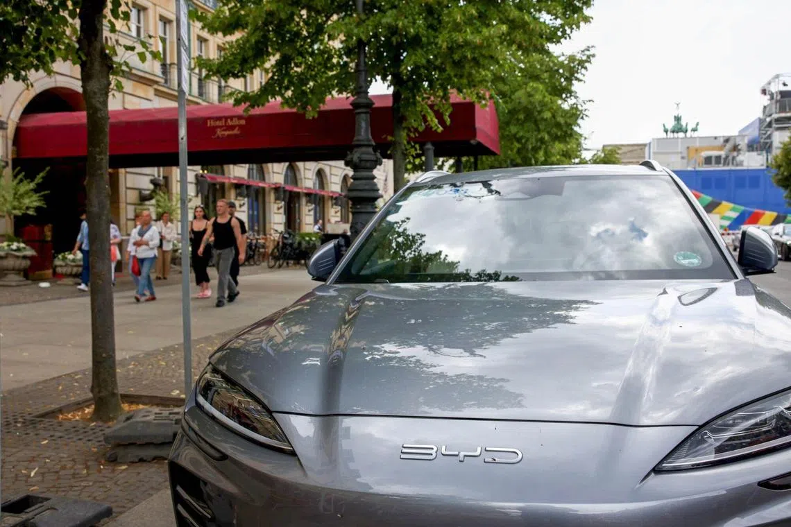 A BYD Seal U Co. electric vehicle (EV) parked outside the Hotel Adlon in Berlin, Germany, on Tuesday, June 18, 2024. This month, the European Commission, the executive body of the European Union (EU), proposed tariffs of up to 38 per cent on electric cars from China, atop an existing 10 per cent tariff on imported cars.