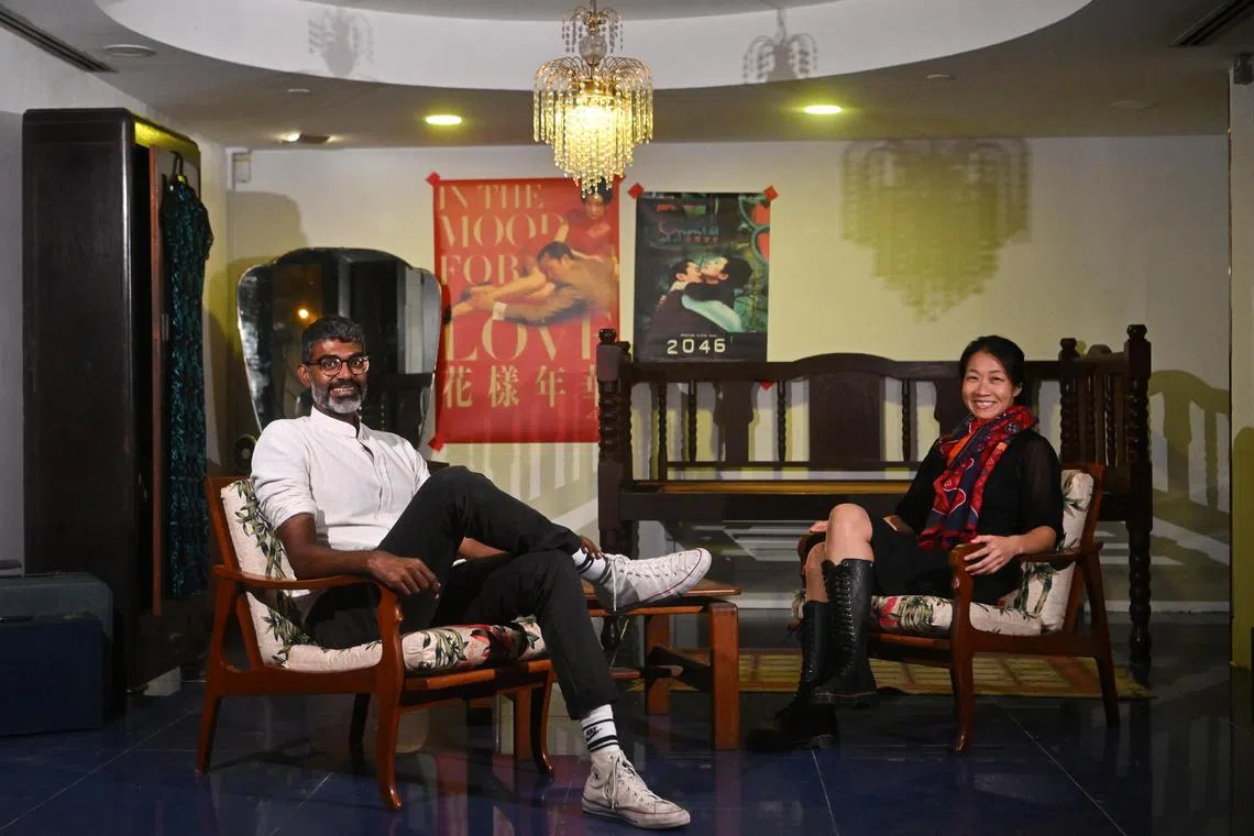 The Projector's general manager Prashant Somosundram and founder Ms Karen Tan pictured at Projector X: Picturehouse which is The Projector’s newest pop-up at The Cathay building in Handy Road, 15 August 2022.