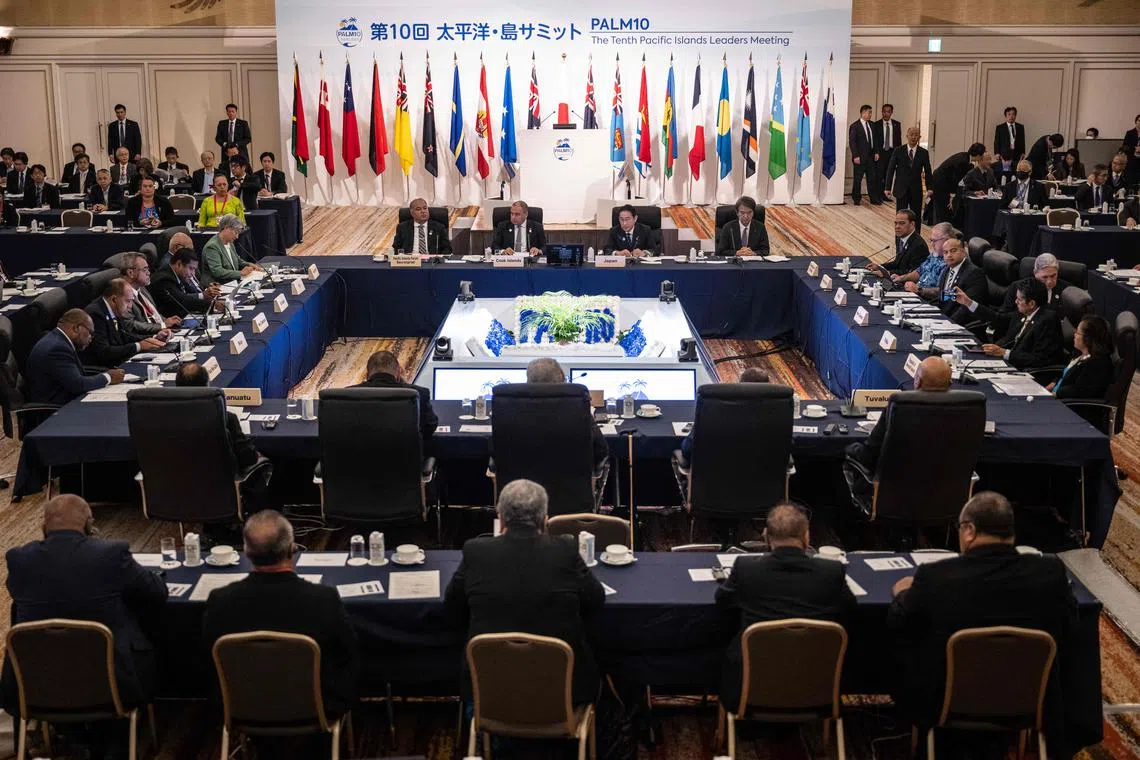 Delegates attend the opening session of the 10th Pacific Islands Leaders Meeting (PALM10) in Tokyo on July 18, 2024.