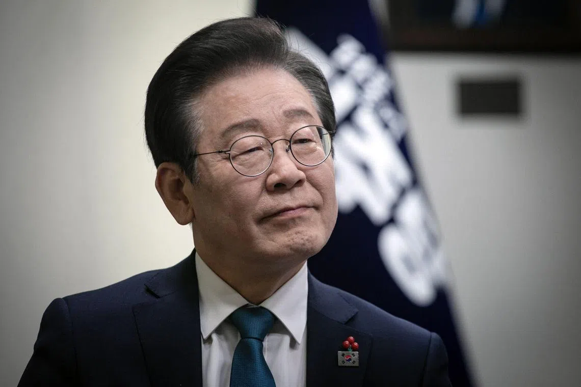 Lee Jae-myung, leader of the Democratic Party, during an interview in the National Assembly in Seoul, South Korea, on Thursday, Dec. 5, 2024. South Korea’s main opposition leader said it might be difficult to garner enough support from the ruling party to impeach President Yoon Suk Yeol this week over his declaration of martial law. Photographer: Woohae Cho/Bloomberg