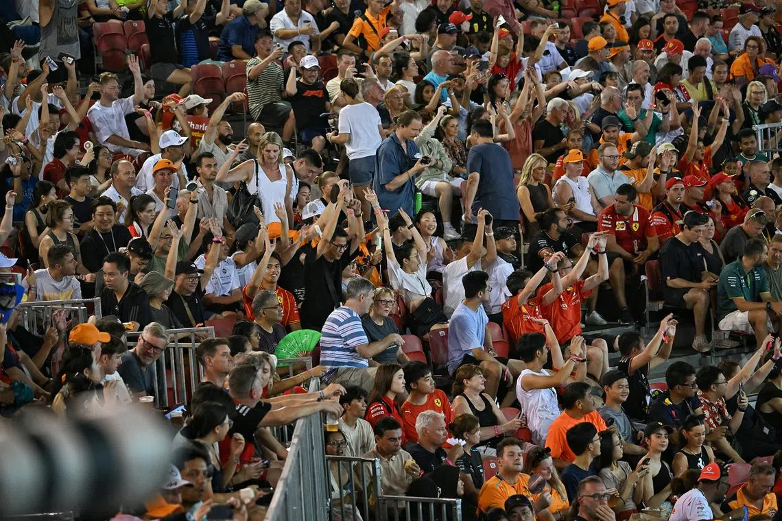 Spectators at the Singapore Airlines Singapore Grand Prix  on Sept 22, 2024.