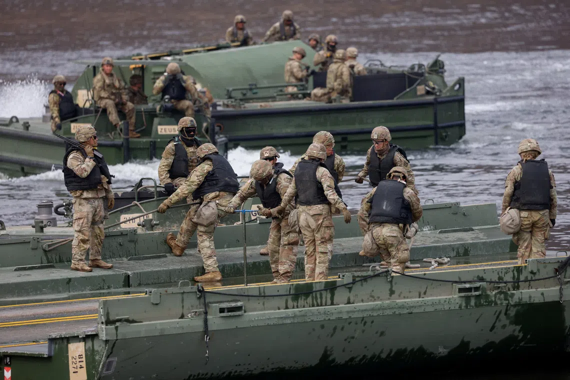 US soldiers take part in a US-South Korea joint exercise as part of the annual Freedom Shield joint military training in Yeoncheon, South Korea, on March 14.