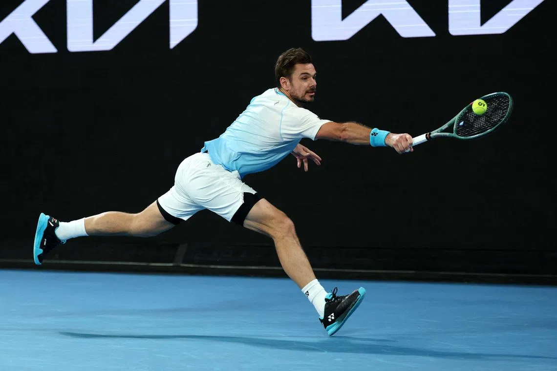 Tennis - Australian Open - Melbourne Park, Melbourne, Australia - January 24, 2026 Switzerland's Stan Wawrinka in action during his third round match against Taylor Fritz of the U.S. REUTERS/Edgar Su