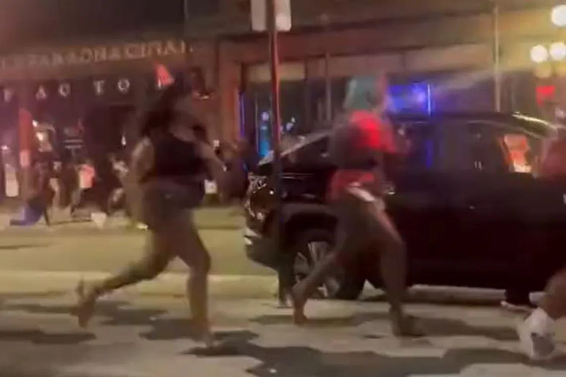 Videos posted on social media site X showed crowds of people running through the streets with the sound of at least a dozen shots ringing out.