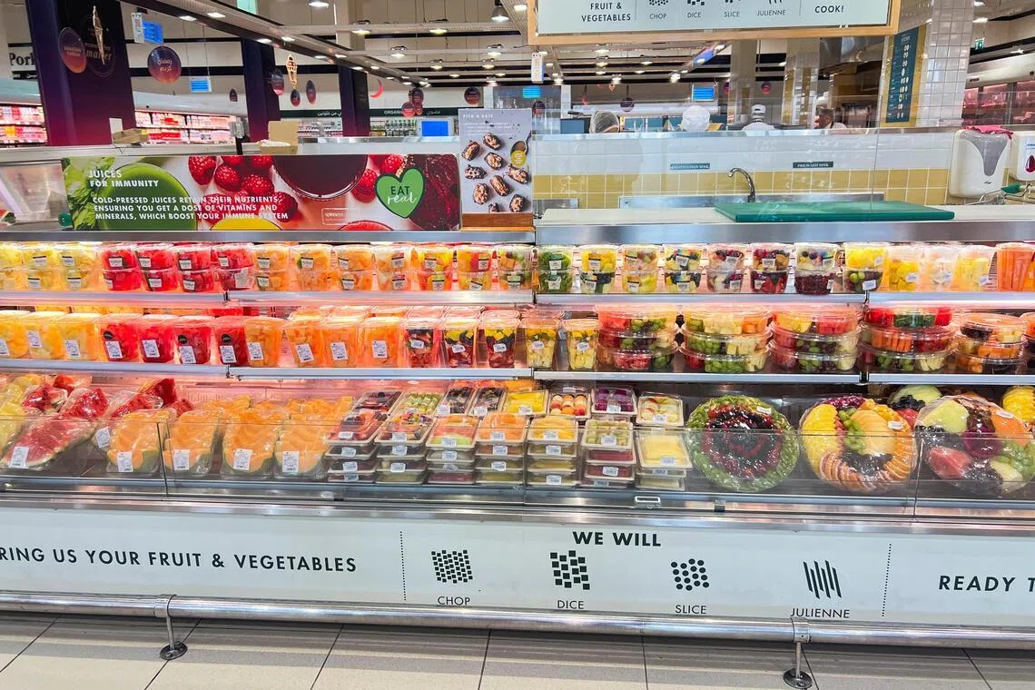 Fruits are displayed on shelves at a supermarket, amid the US-Israel conflict with Iran, in Dubai, United Arab Emirates, on March 3.