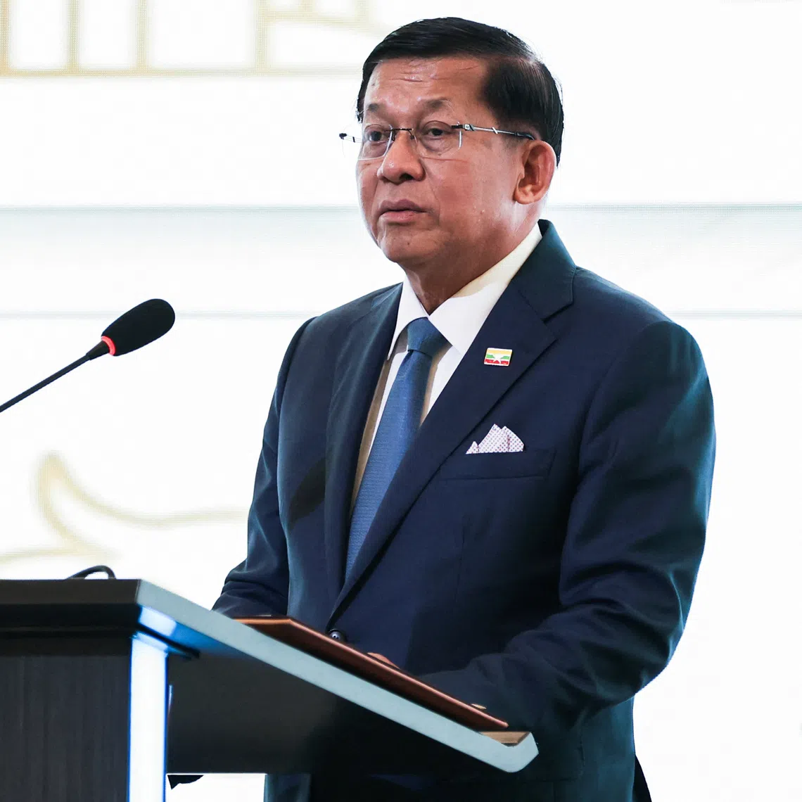 Myanmar’s President Min Aung Hlaing speaking at the Vietnam-Myanmar Business Forum in Hanoi during his official state visit to Vietnam in September.