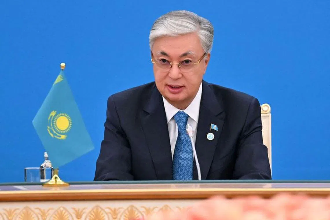 Kazakh President Kassym-Jomart Tokayev attends the Meeting of the Council of Heads of State of the Organization of Turkic States in Astana, Kazakhstan, November 3, 2023. Press Service of the President of Kazakhstan/Handout via REUTERS/File Photo