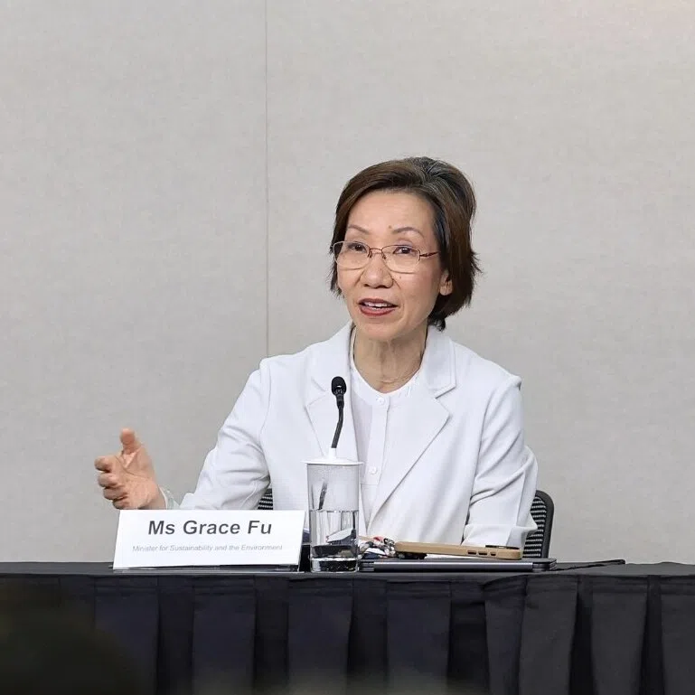 (From left) Education Minister Desmond Lee, Minister for Sustainability and the Environment Grace Fu and Acting Minister for Manpower Jasmin Lau speaking at a press conference at the National Press Centre on Oct 16.