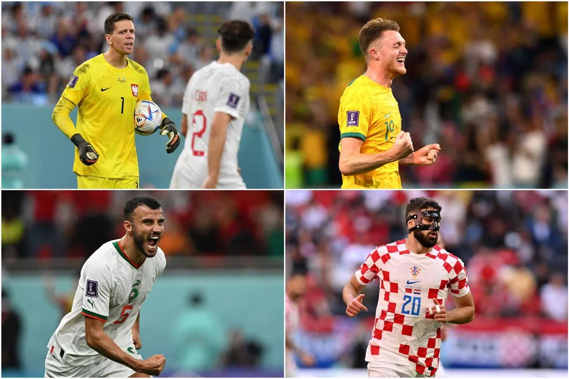 (Clockwise from top left) Poland's goalkeeper Wojciech Szczesny, Asutralia's Harry Souttar, Croatia's  Josko Gvardiol and Morocco's Romain Saiss.