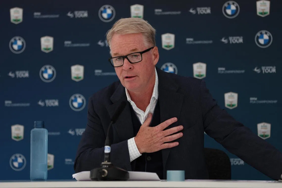 Golf - European Tour - BMW PGA Championship - Wentworth Golf Club, Virginia Water, Britain - September 7, 2022 CEO of the PGA European Tour, Keith Pelley during a press conference Action Images via Reuters/Paul Childs
