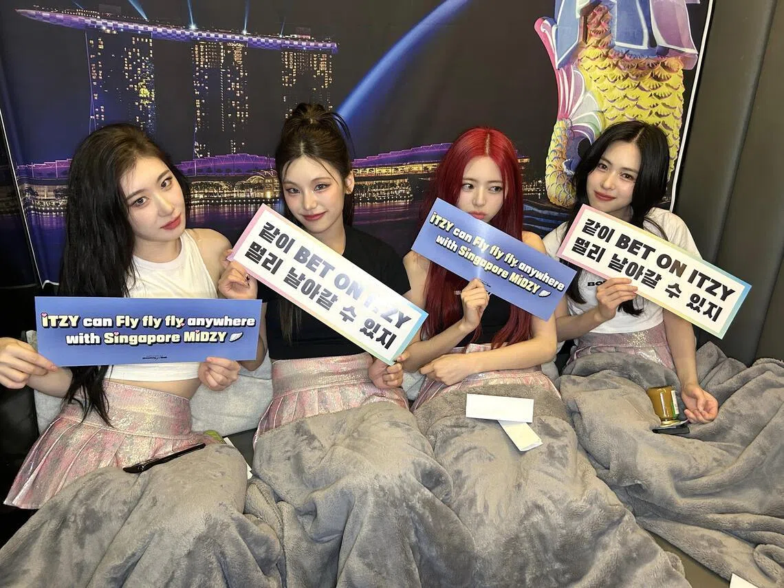 (From left) Itzy’s Chaeryeong, Yeji, Yuna and Ryujin in Singapore in 2024.