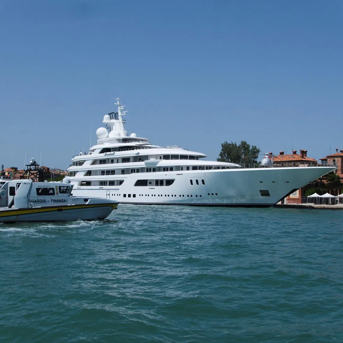 The mega-yacht belonging to Tilman J. Fertitta, the US Ambassador to Italy, has arrived in Venice, Italy, July 17, 2026. REUTERS/Manuel Silvestri