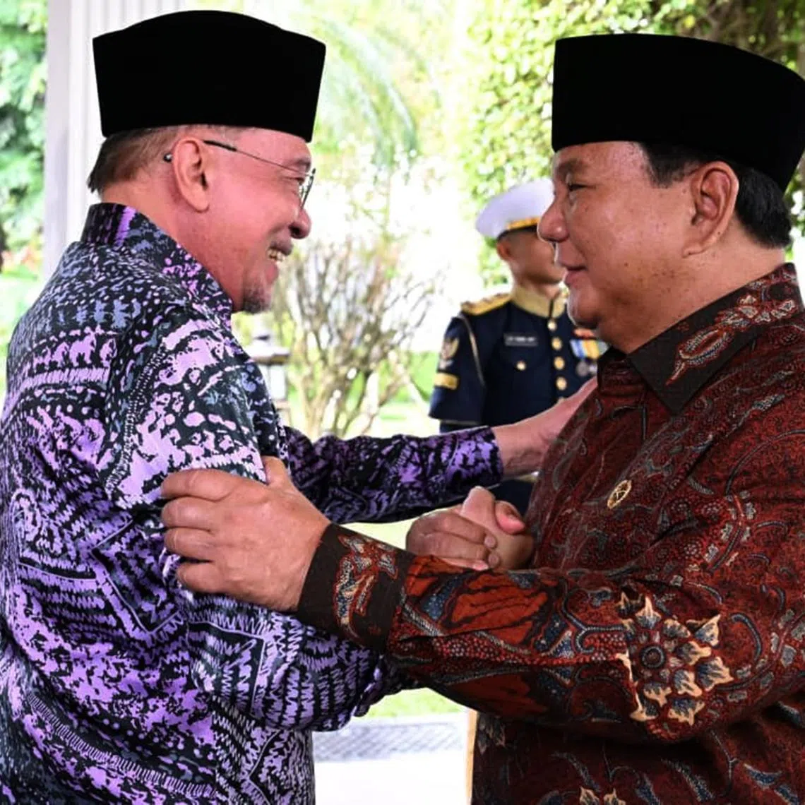 Malaysian Prime Minister Anwar Ibrahim meeting Indonesian President Prabowo Subianto on March 27.