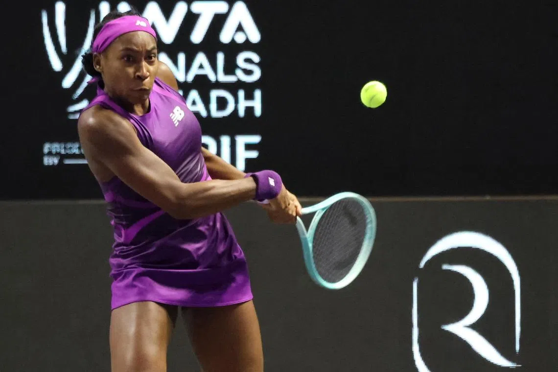Coco Gauff of the US in action against Poland's Iga Swiatek, on Nov 5.