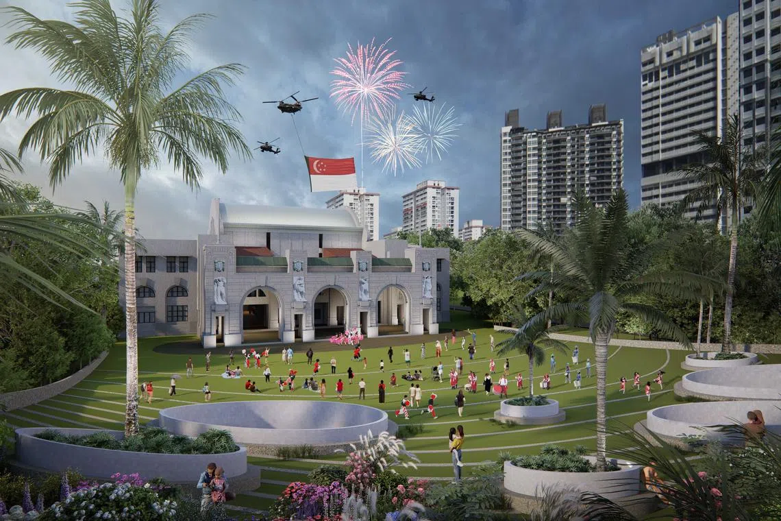 A community lawn in front of the main building of the Tanjong Pagar Railway Station is an idea that URA is studying for the site’s redevelopment. 
