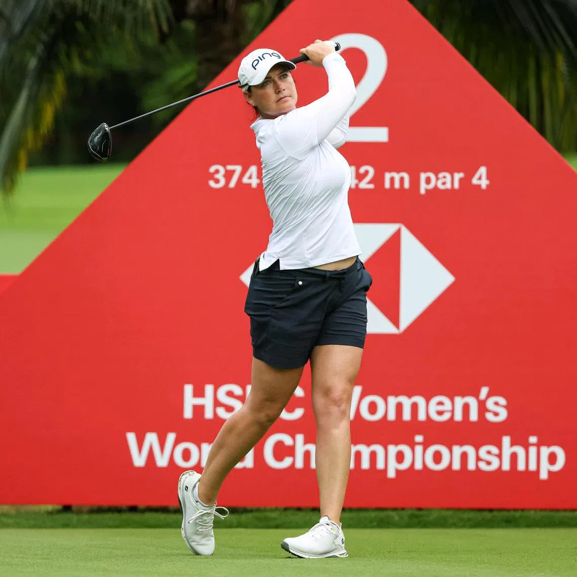 ST20250228_202599000501/kkgolf28/Brian Teo/ German professional golfer Caroline Masson, 35, in action on the second day of the HSBC Women's World Championship at Tanjong Golf Course on Feb 27, 2025. ST PHOTO: BRIAN TEO