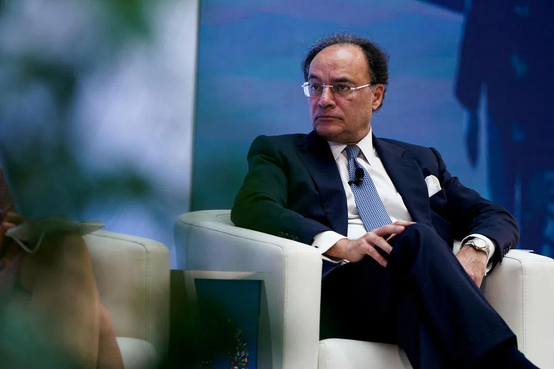 FILE PHOTO: Pakistan Finance Minister Muhammad Aurangzeb participates in a panel titled “Navigating an Uncertain World” during the 2025 annual IMF/World Bank Spring Meetings in Washington, D.C., U.S., April 25, 2025. REUTERS/Elizabeth Frantz/File Photo