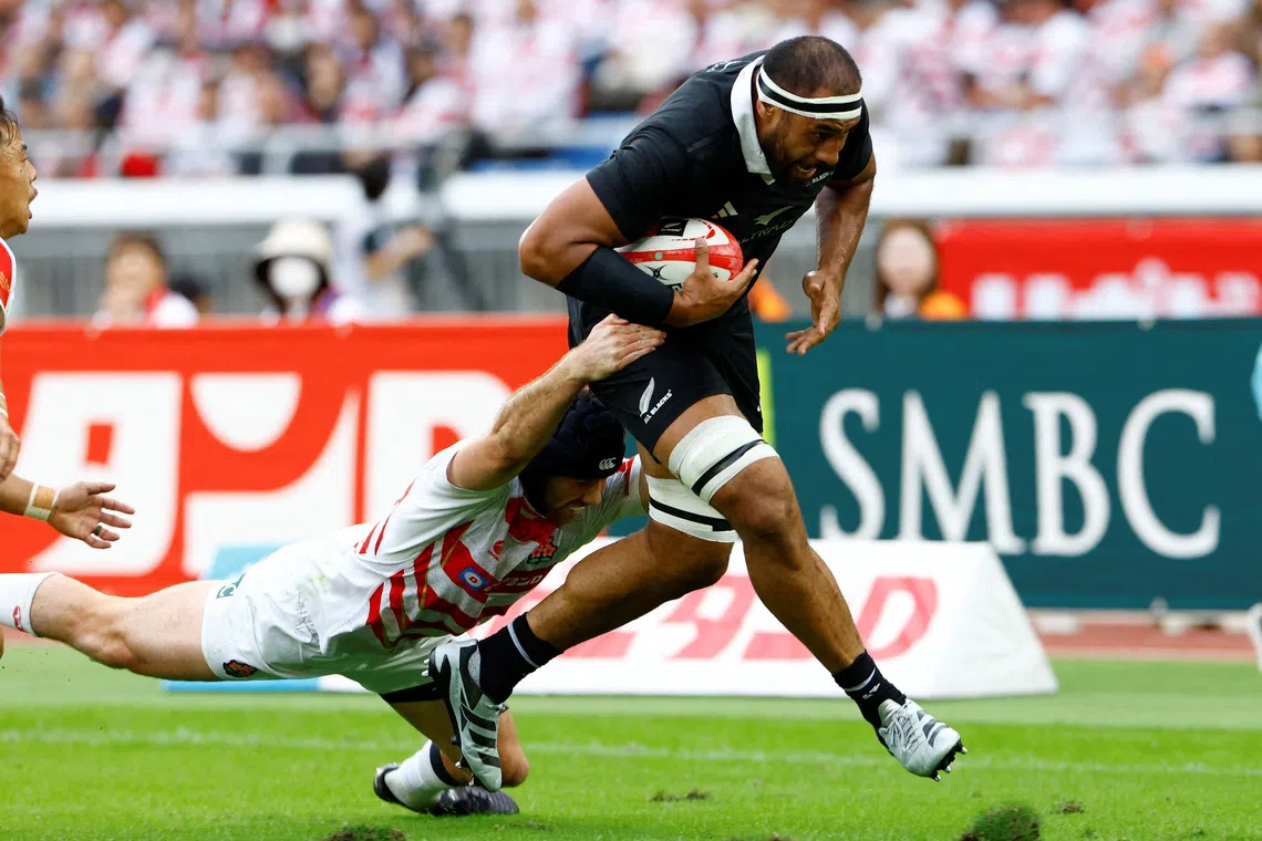FILE PHOTO: Rugby Union - Japan v New Zealand - Yokohama International Stadium, Yokohama, Japan - October 26, 2024 New Zealand's Patrick Tuipulotu in action REUTERS/Kim Kyung-Hoon/File Photo