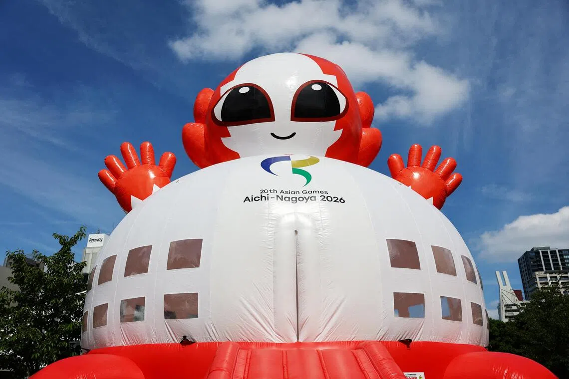 A play equipment featuring Asian Games mascot Honohon at the One Asia World fan zone at Hisaya-Odori Park in Nagoya, Japan.