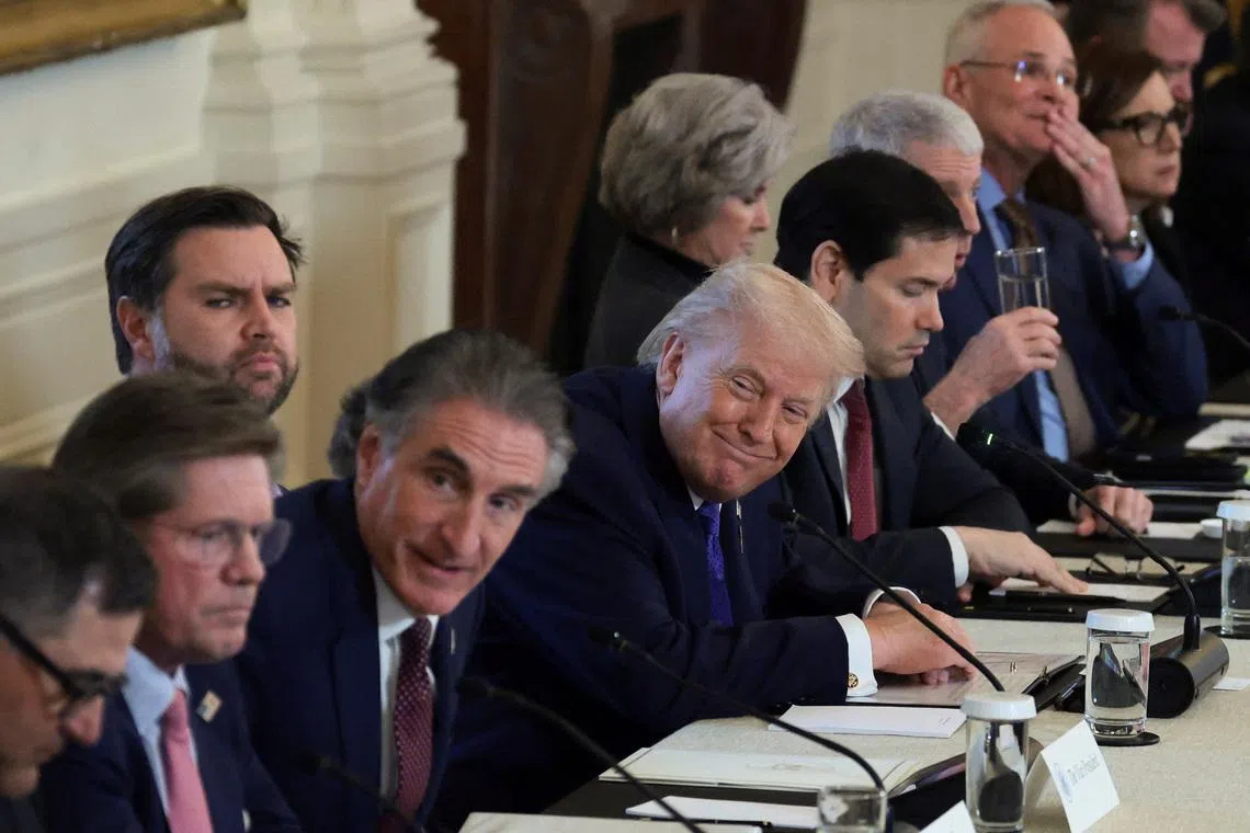 US President Donald Trump, Vice President JD Vance, Secretary of State Marco Rubio and US Secretary of the Interior Doug Burgum attend a meeting at the White House in Washington, on Jan 9.